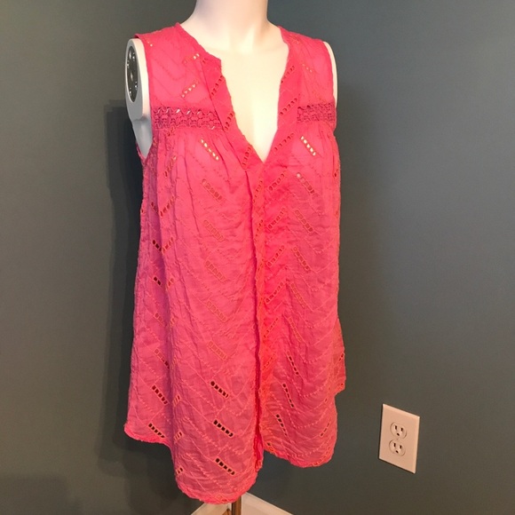 ANTHROPOLOGIE Leifnotes Andie Eyelet Pink Tank Top - Picture 1 of 6